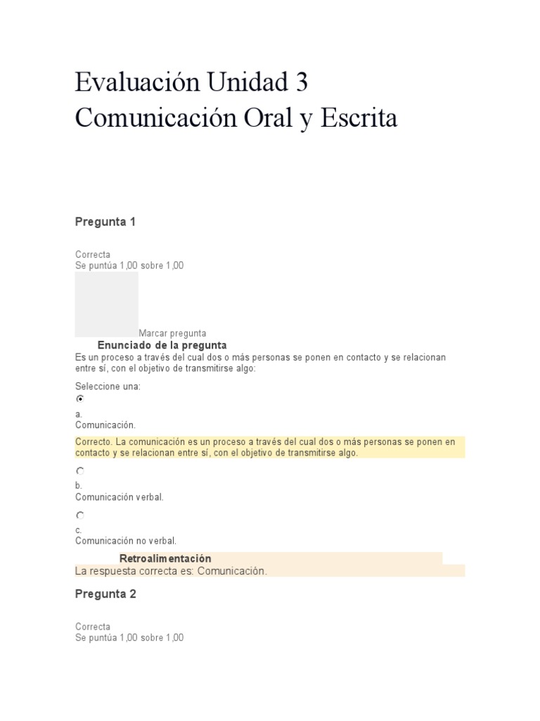 Evaluación Unidad 3 Comunicación Oral y Escrita | PDF