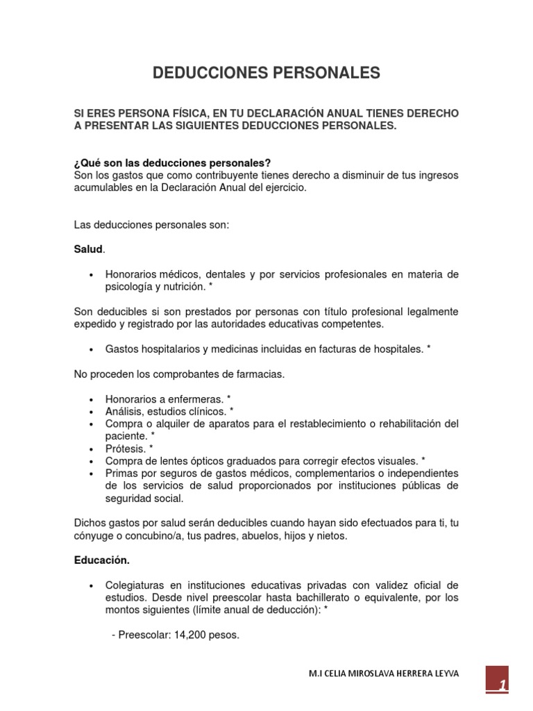 Deducciones Personales para Personas Físicas | PDF | Negocios ...