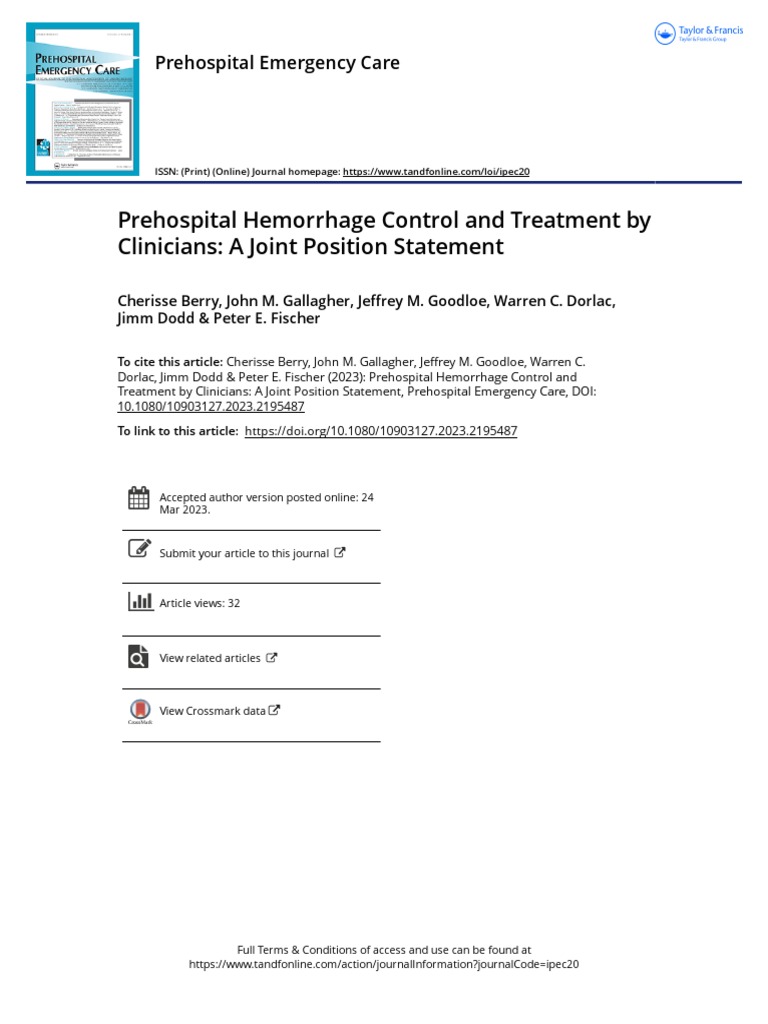 Prehospital Hemorrhage Control and Treatment by Clinicians A Joint ...