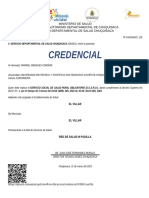 Credencial: Ministerio de Salud Gobierno Autónomo Departamental de Chuquisaca Servicio Departamental de Salud Chuquisaca