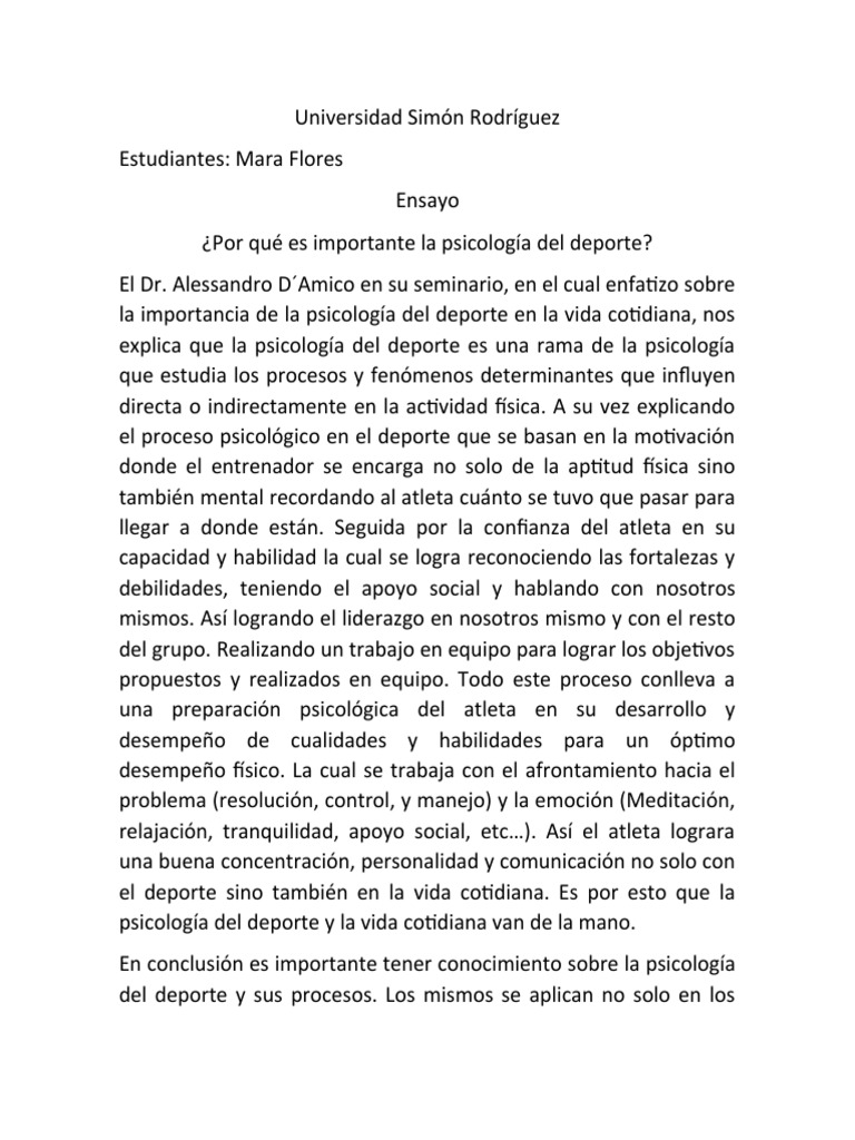 Ensayo psicología del deporte PDF