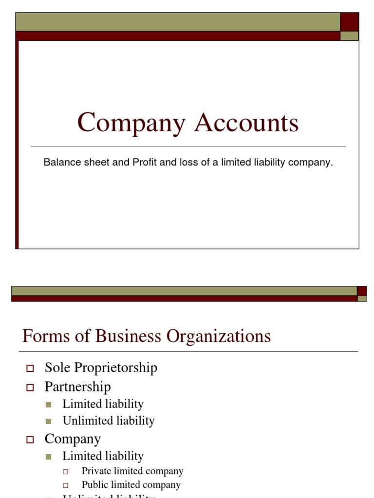 Company Accounts: Balance Sheet and Profit and Loss of A Limited ...