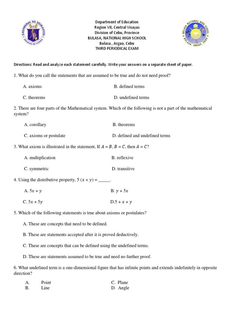 Grade 8 Mathematics Periodical Exam | PDF | Triangle | Perpendicular