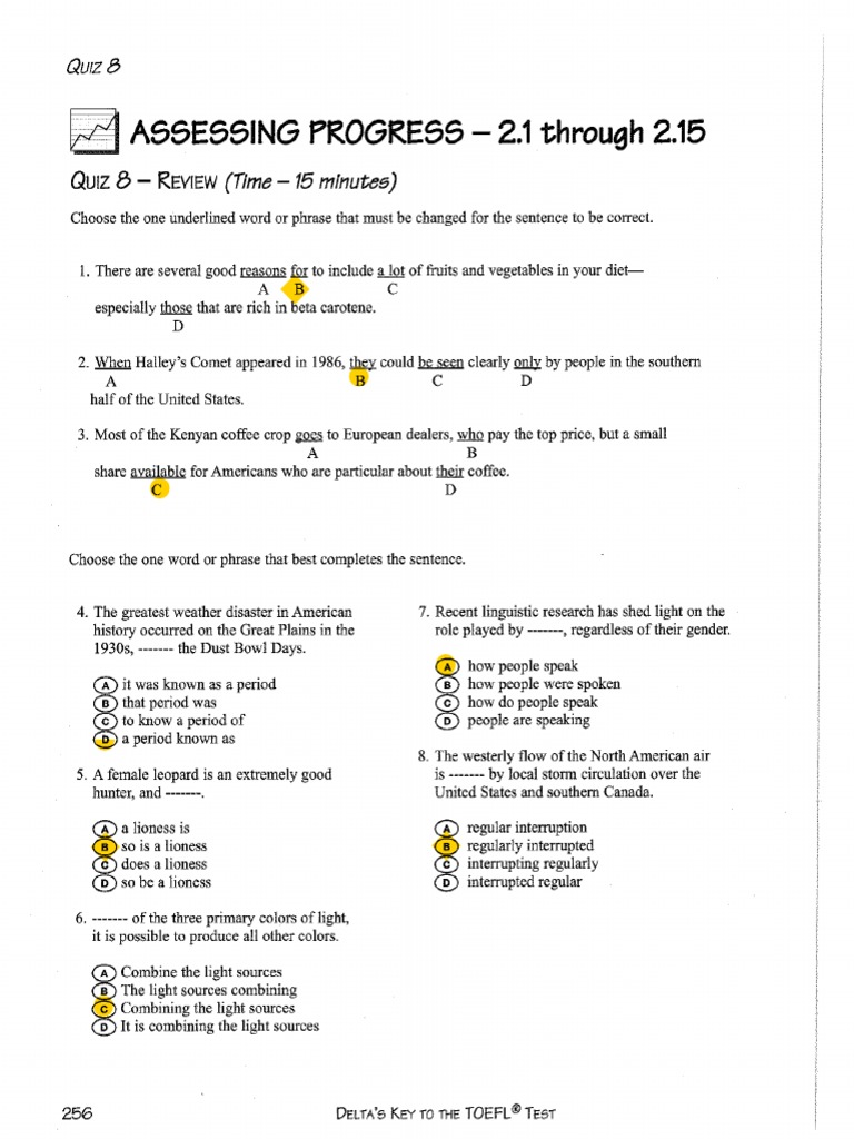 Toefl Quiz 8 Structure With Answers Pdf