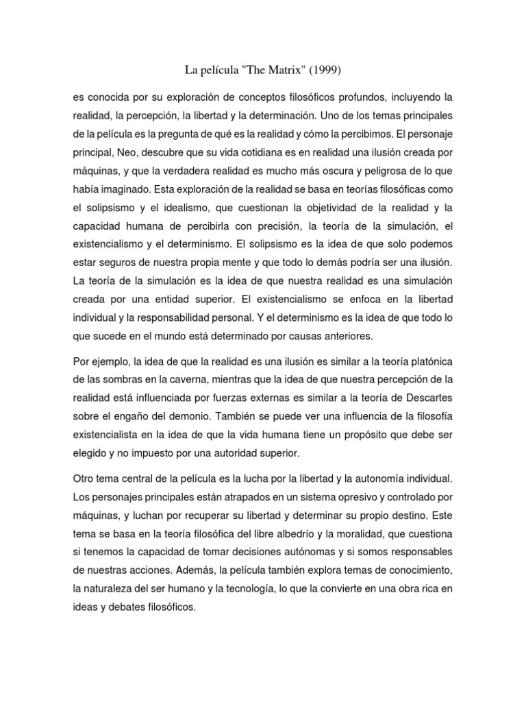 Pelicula de Matrix y La Filosofia | PDF | Filosofía