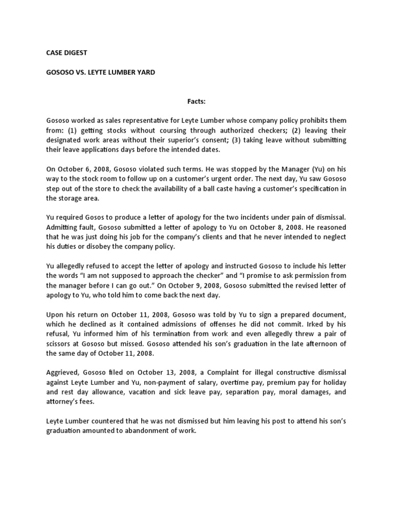 Case Digest Gososo V Leyte Lumber Yard PDF