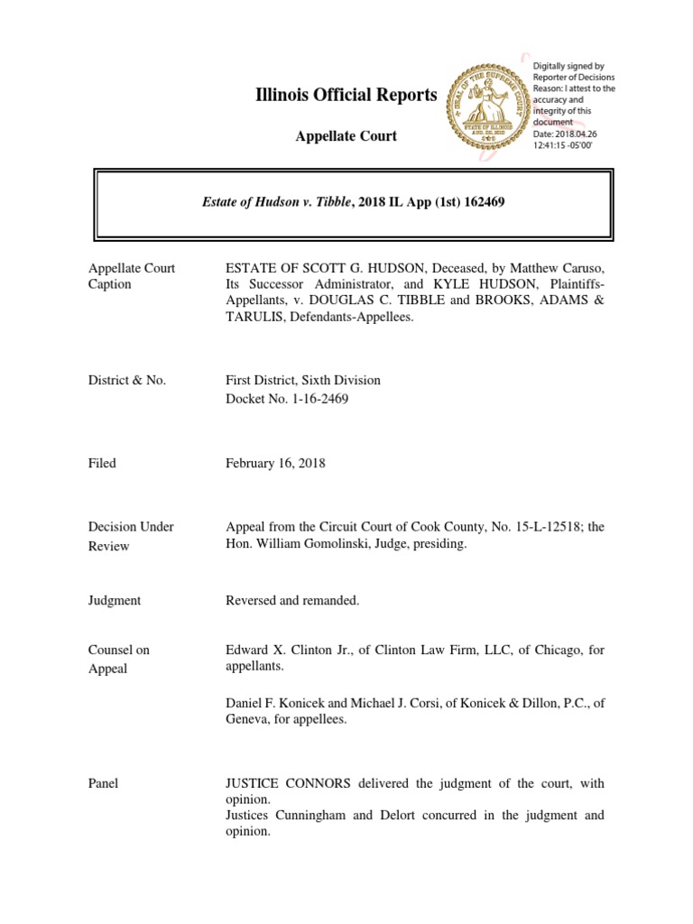 Hudson Appellate Opinion Estate of Hudson v. Tibble, 2018 IL App (1st