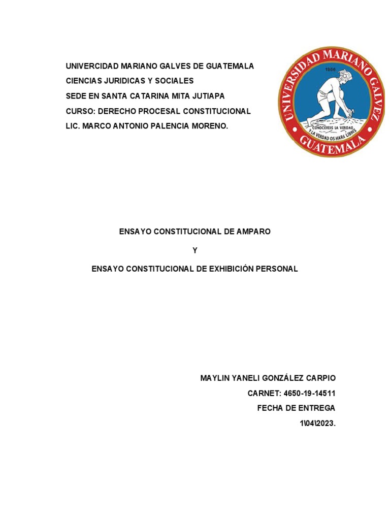 Ensayo Amparo y Exhibición Personal | PDF | Habeas corpus | Derecho ...