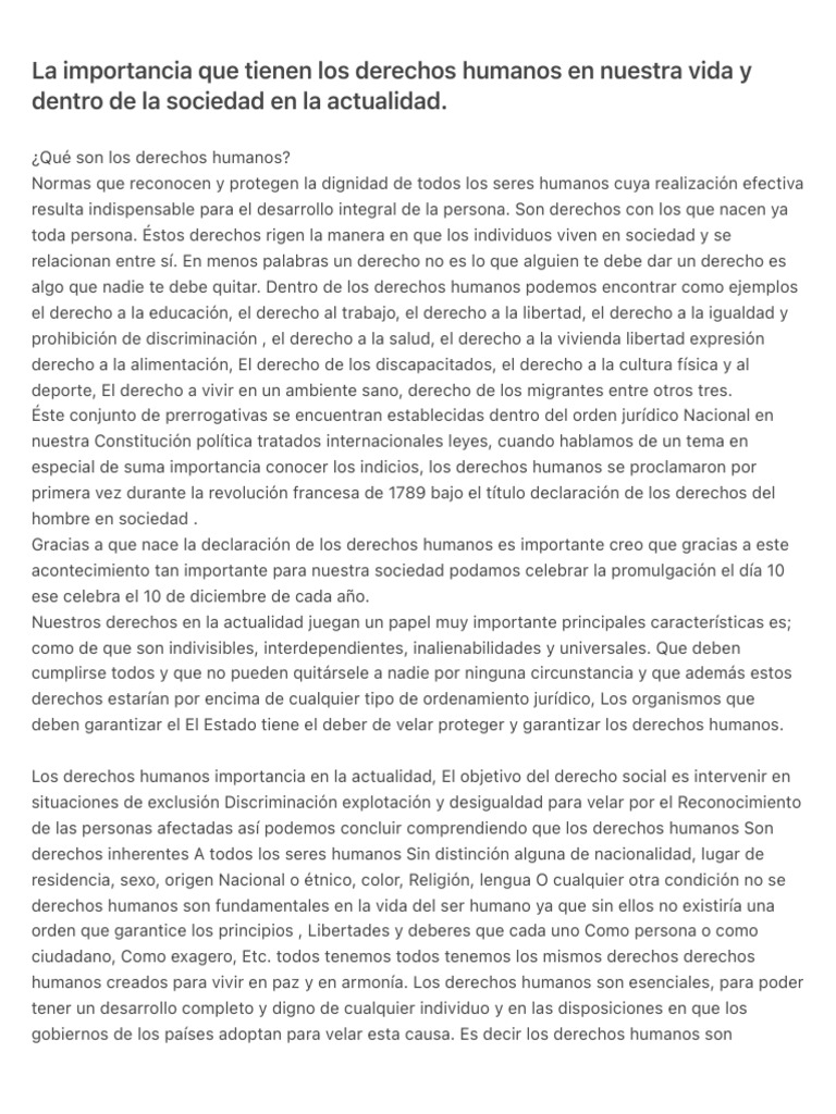 Importancia de los Derechos Humanos | PDF | Derechos humanos | Derechos