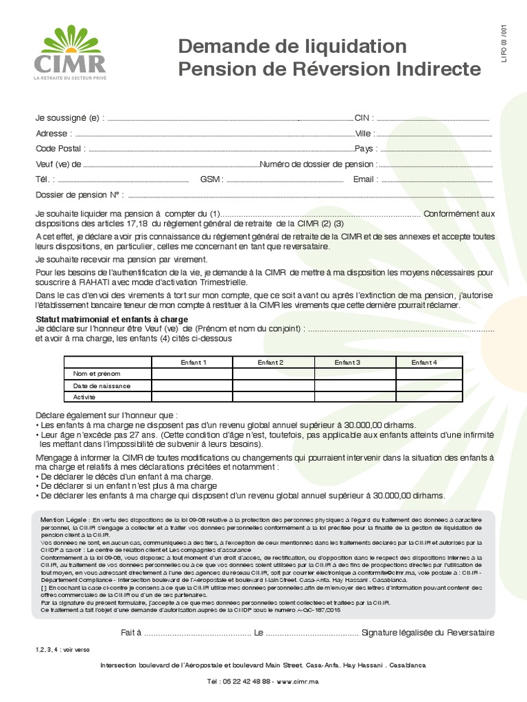 Demande de Liquidation Pension de Reversion Indirecte | PDF | Retraite