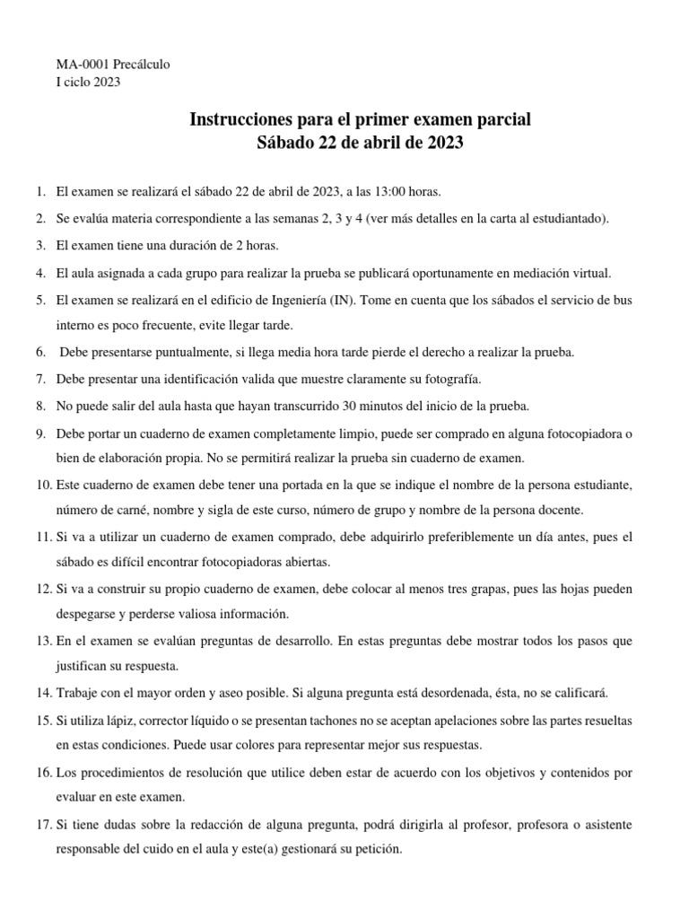 Instrucciones para El Primer Parcial | PDF
