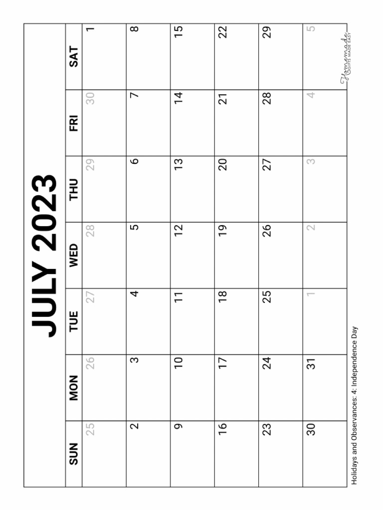 July Calendar 2023 Printable Blank | PDF
