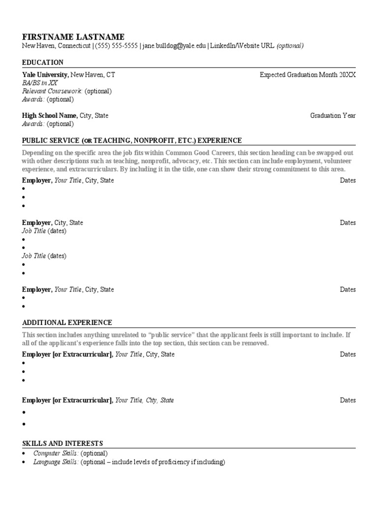 yale resume template pdf