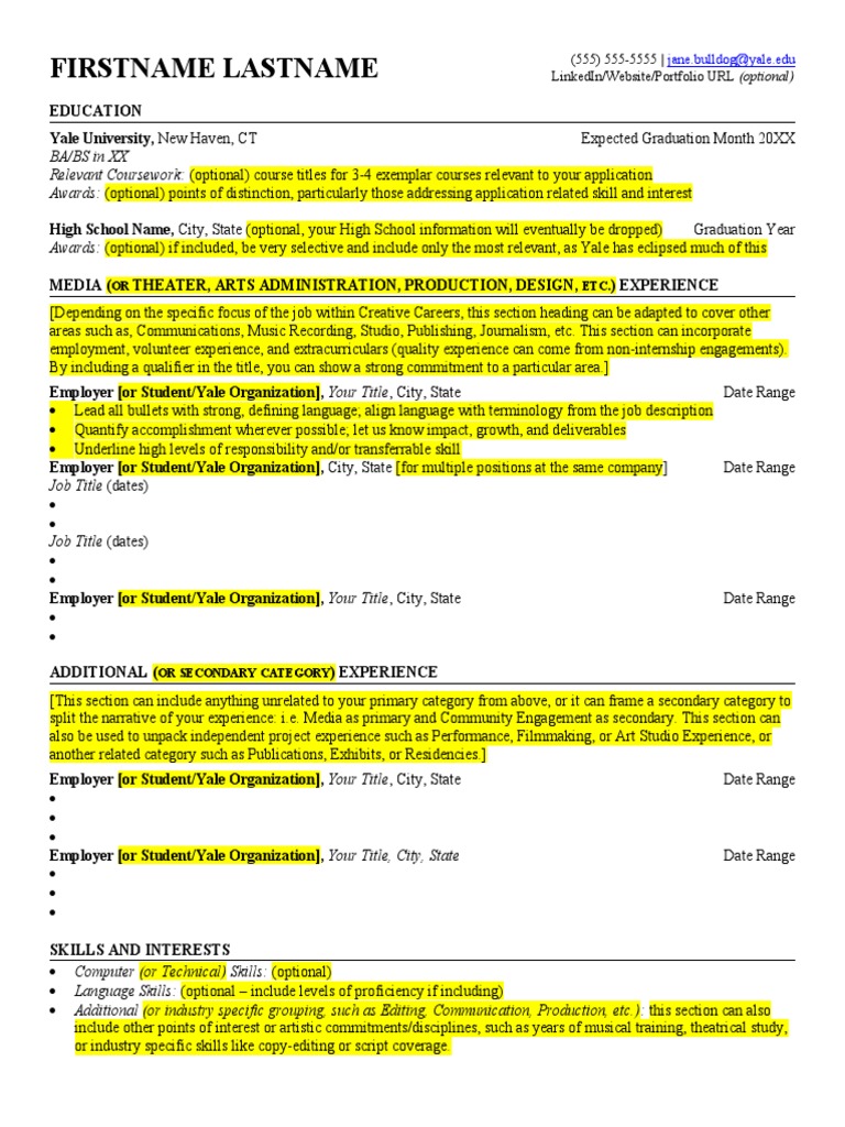 Yale College Creative Career Resume Template | PDF, image size:768x1024