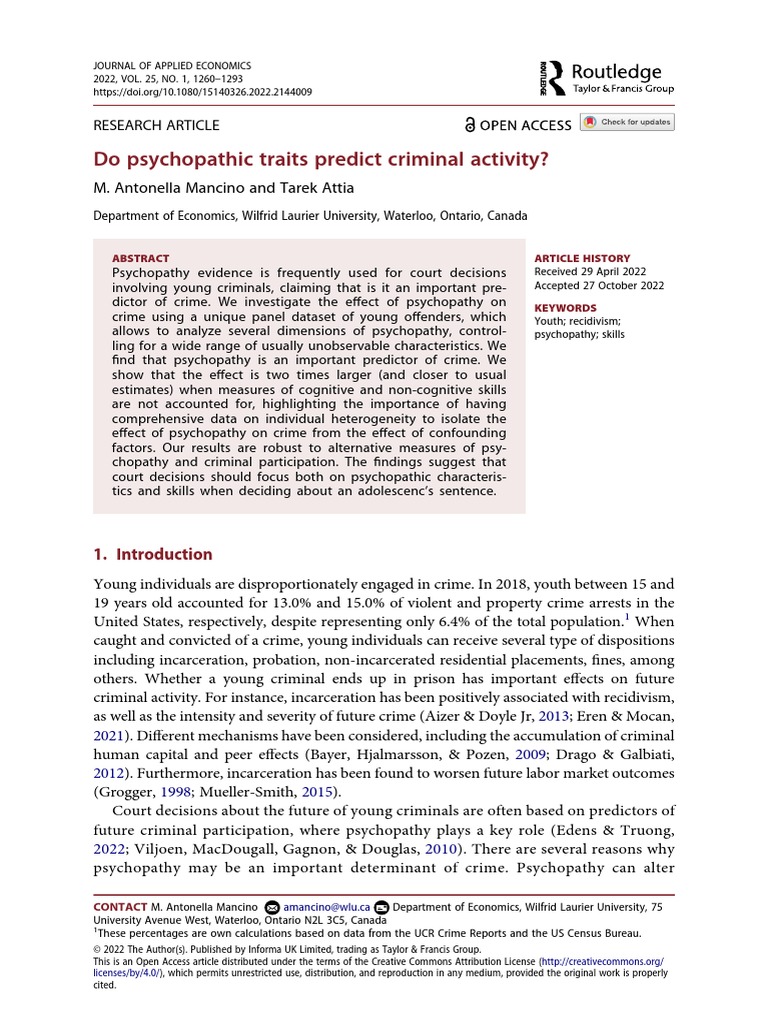 Do Psychopathic Traits Predict Criminal Activity?: Article History | PDF