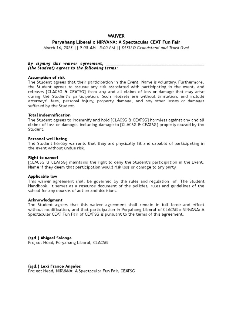 CEAT Fun Fair Participation Waiver | PDF