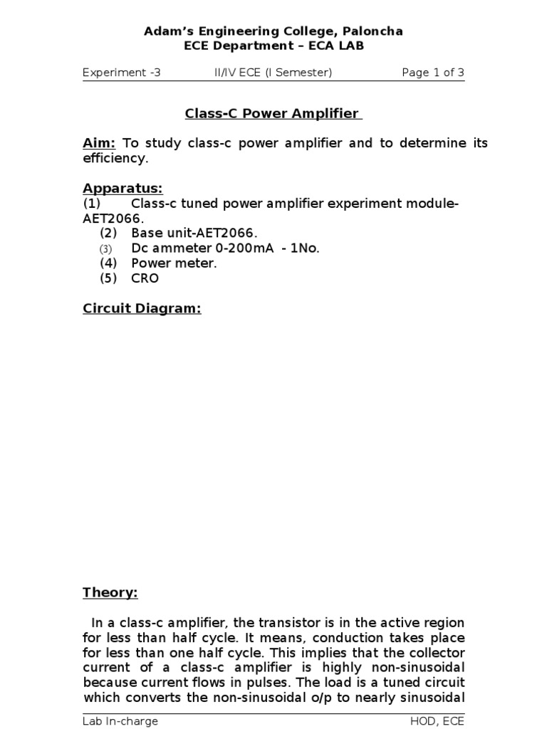 Class C Power Amplifier PDF Amplifier Computer Engineering
