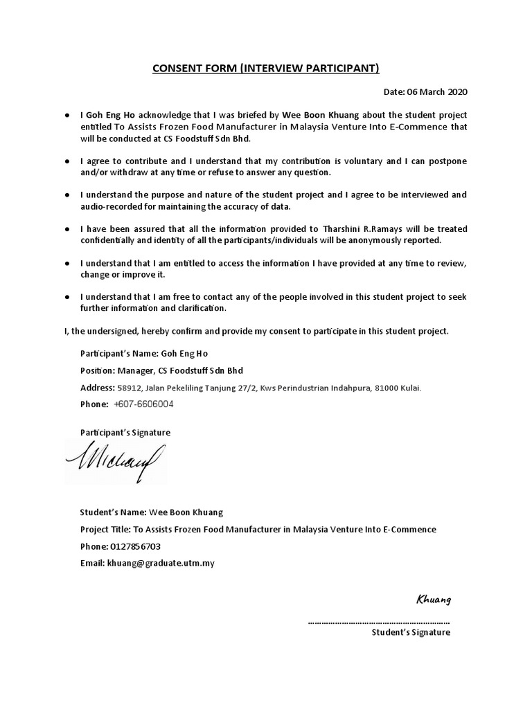 CONSENT FORM (INTERVIEW PARTICIPANT) | PDF