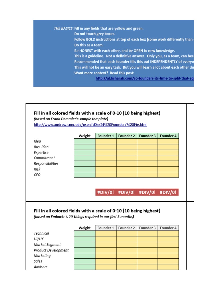 Embarke CoFounder Equity Split Template 2016 01 PDF Business