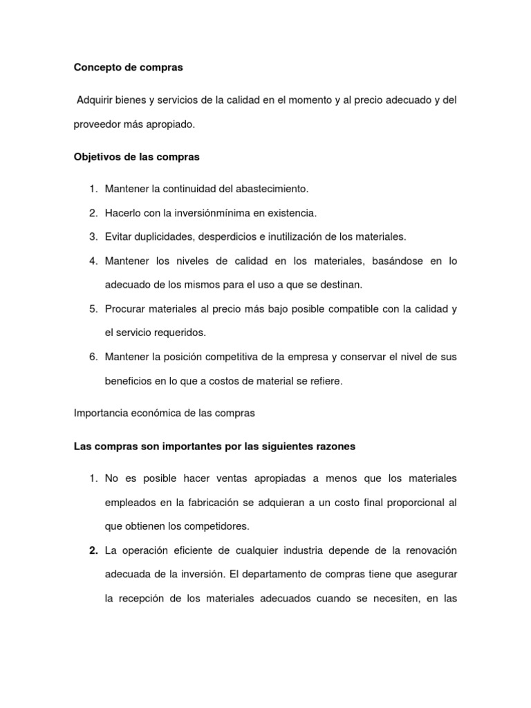 Concepto y objetivos de compras empresariales | PDF | Presupuesto ...