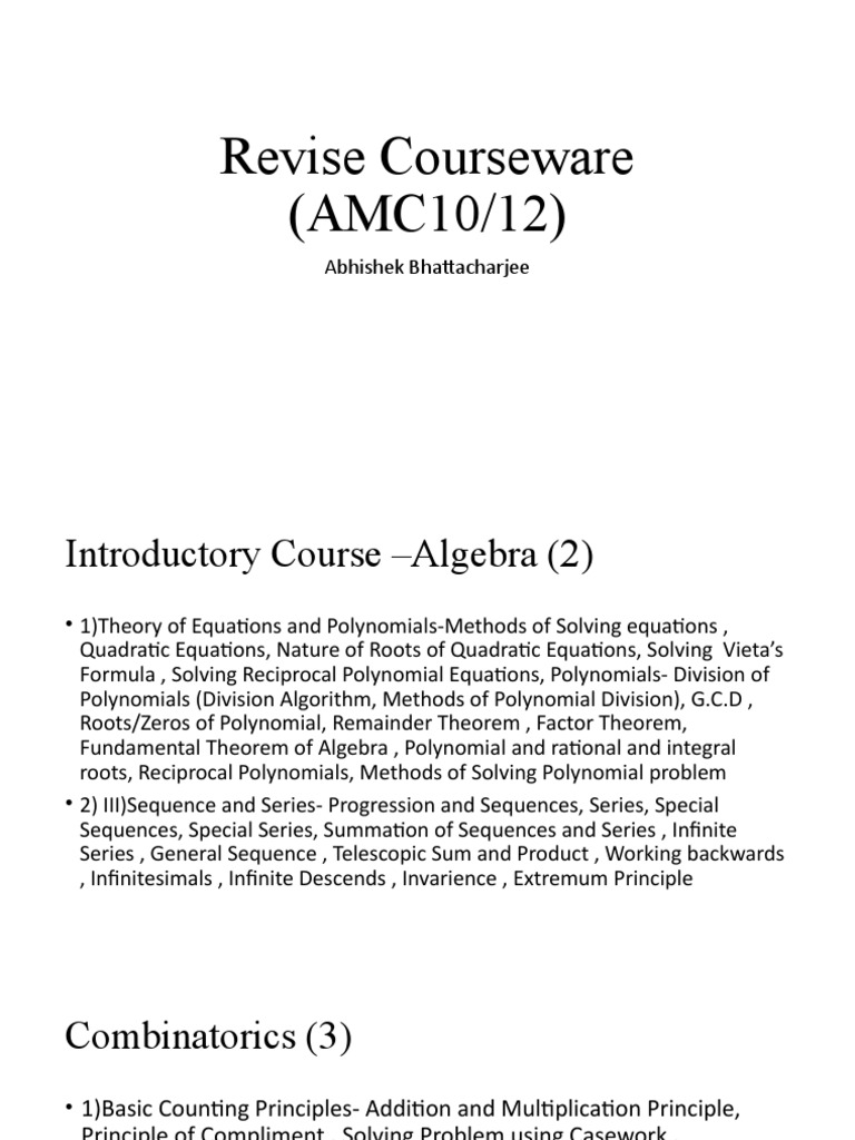 Revise Courseware (AMC10/12) : Abhishek Bhattacharjee | PDF | Science ...