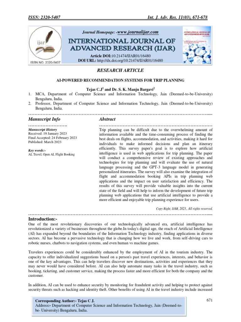 Ai Powered Recommendation Systems For Trip Planning Pdf Artificial