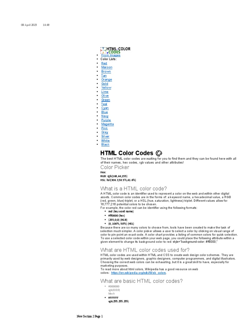 HTML Color Codes | Download Free PDF | Rgb Color Model | Visual System