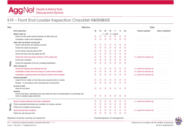 front_end_loader_inspection_checklist_hsmi05 PDF Vehicles