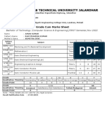 I.K.Gujral Punjab Technical University Jalandhar: Grade Cum Marks Sheet