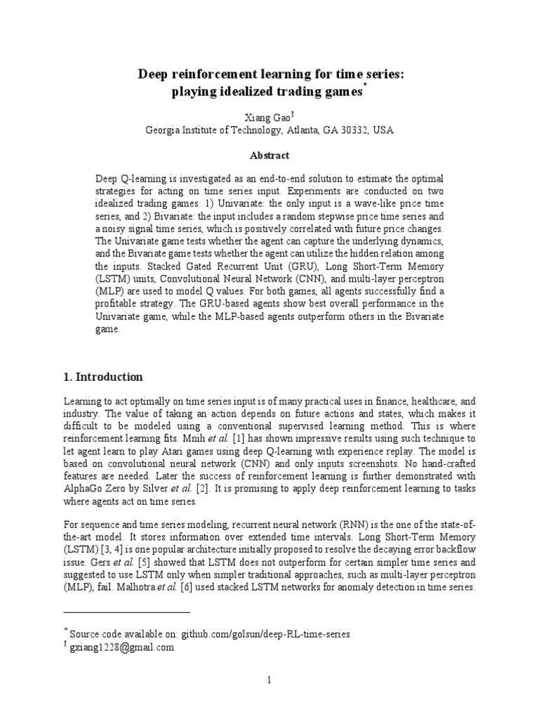 Deep Reinforcement Learning PDF Time Series Systems Science