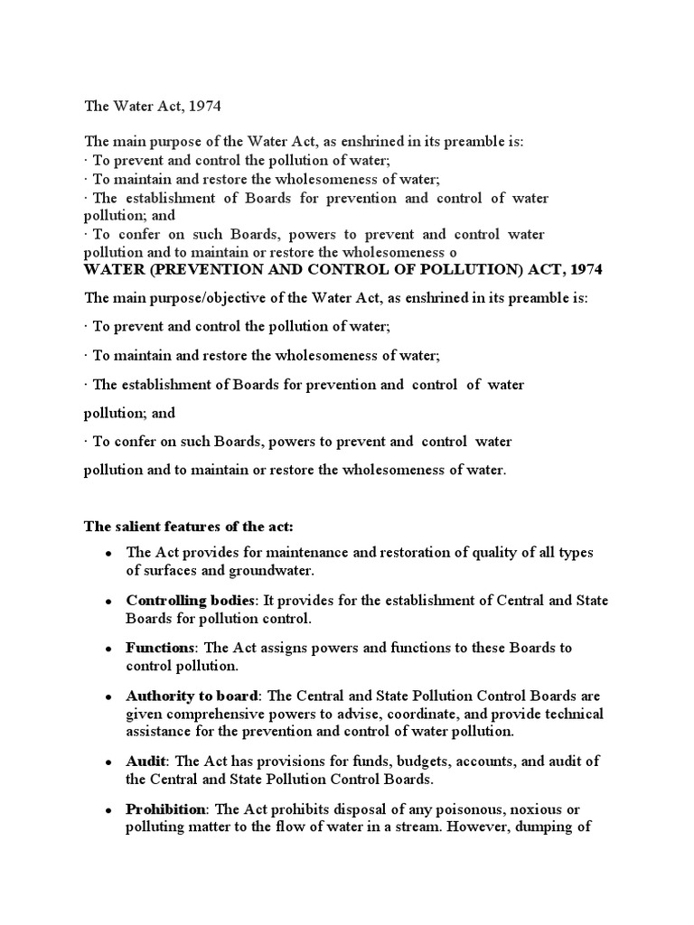 Water Act Notes PDF Effluent Water