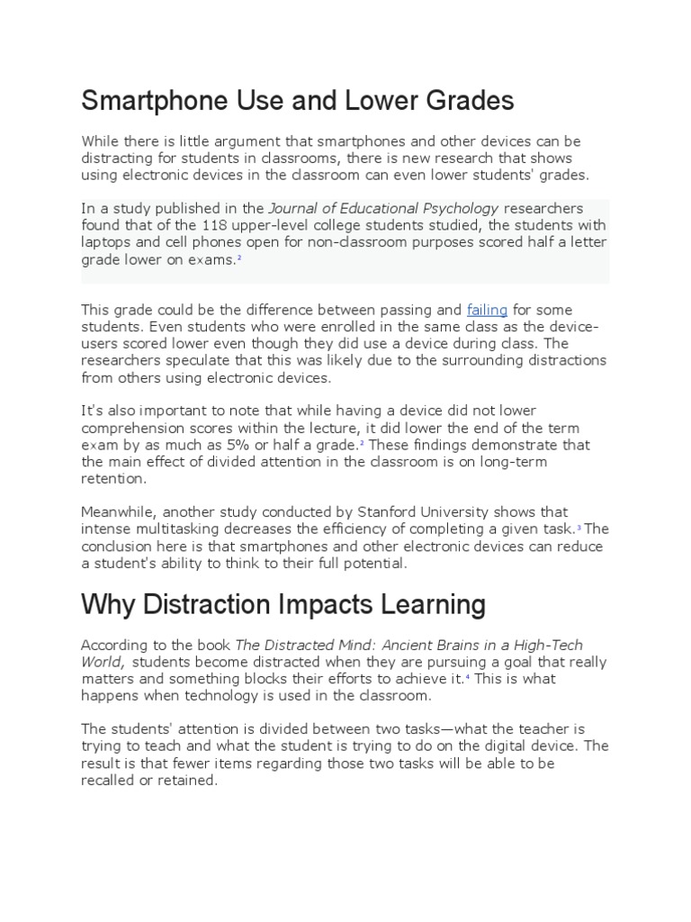 Smartphone Use and Lower Grades | PDF | Classroom | Attention