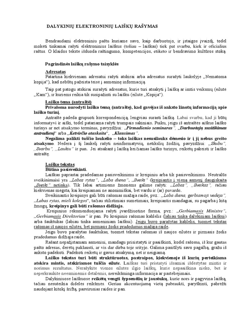 Dalykinių Elektroninių Laiškų Rašymas | PDF