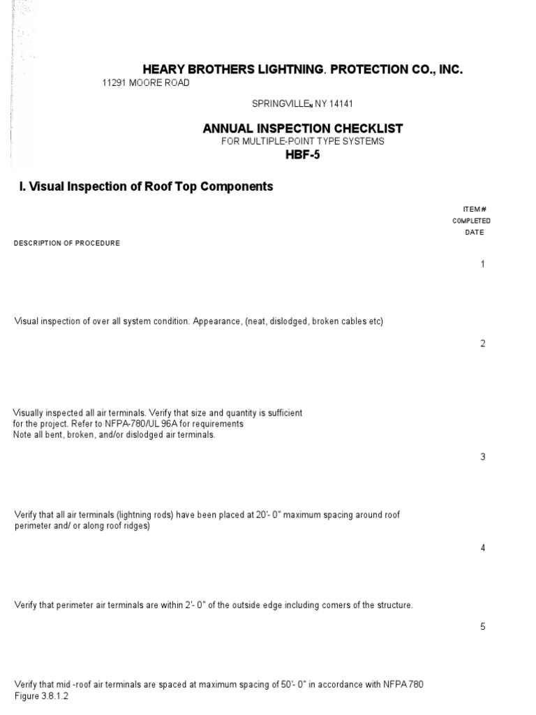 Heary Brothers Lightning Protection Checklist | PDF | Components ...