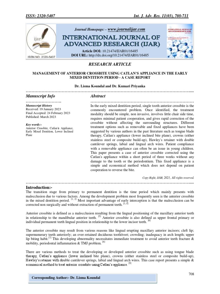 Catlan's Appliance for Anterior Crossbite | PDF | Dental Anatomy ...