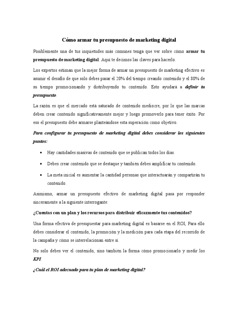 Cómo crear un presupuesto de marketing digital | PDF | Marketing ...