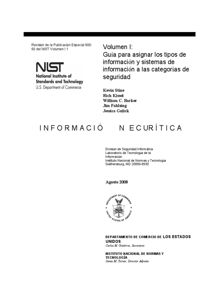 Revisión de La Publicación Especial 800 - 60 Del NIST Volumen I 1 | PDF ...