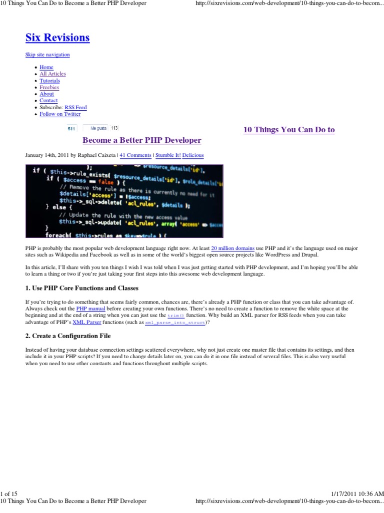 10 Things You Can Do To Become A Better PHP Developer | PDF | Php | My Sql image.