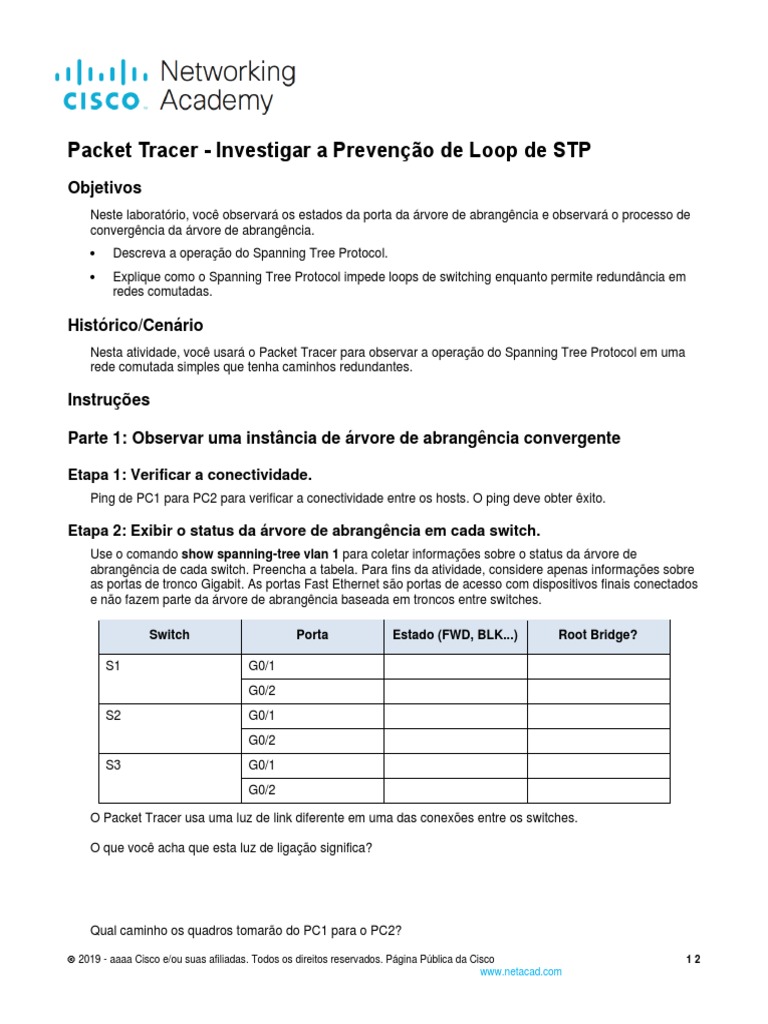 5 1 9 packet tracer investigate stp loop prevention pt br pdf