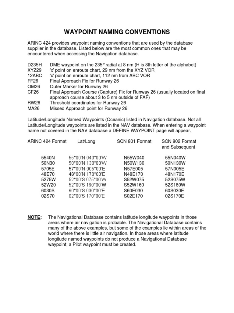 ARINC 424 Waypoint Naming Guide | PDF