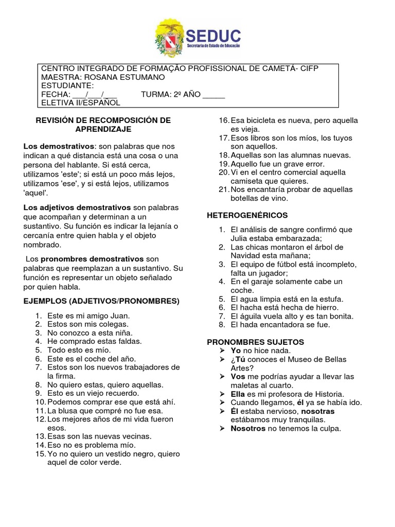 Uso de Demostrativos en Español | PDF