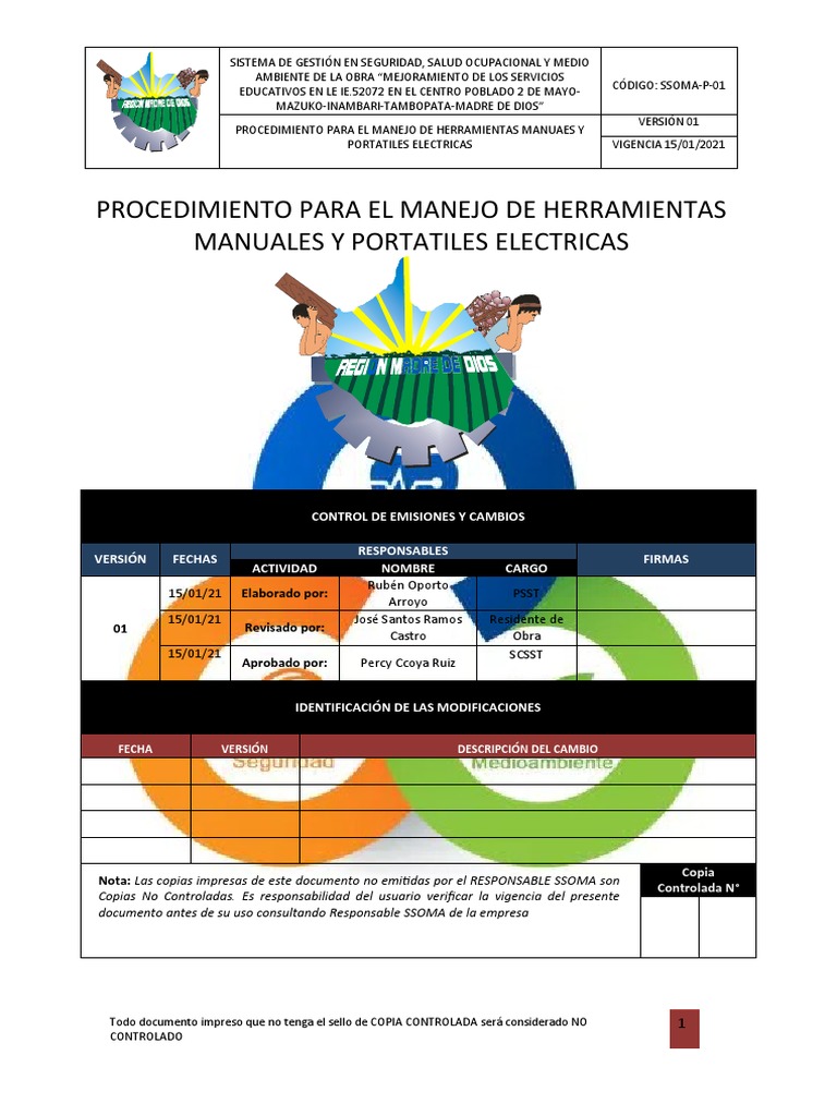 Procedimiento para El Manejo de Herramientas Manuales Y Portatiles ...