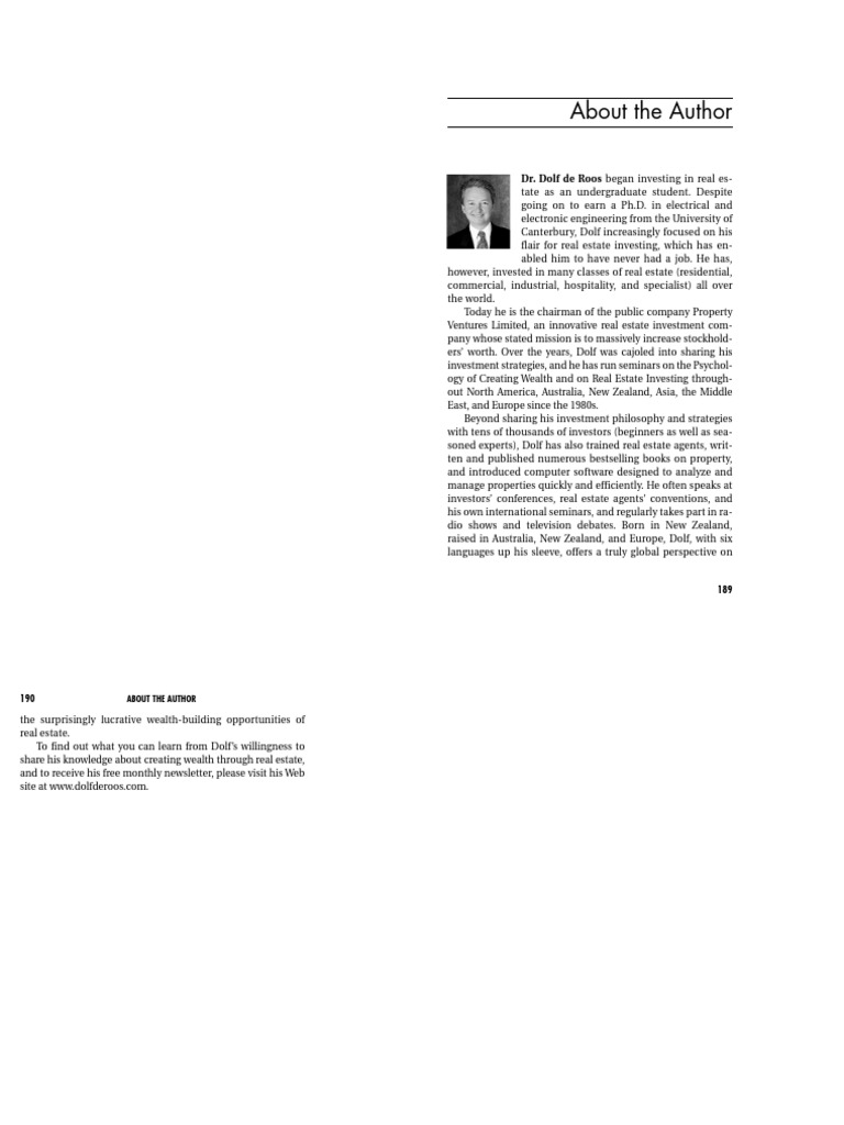 About the author dr dolf de roos began investing in real es