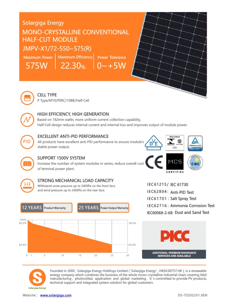 High-Efficiency Solar Module Specs | PDF | Photovoltaics | Electricity