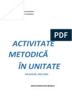 Activitate Metodică În Unitate: AN ȘCOLAR: 2022-2023