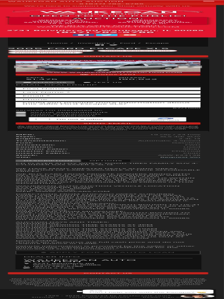 2005 Ford Escape For Sale in Waukegan, IL Waukegan Auto Auction PDF