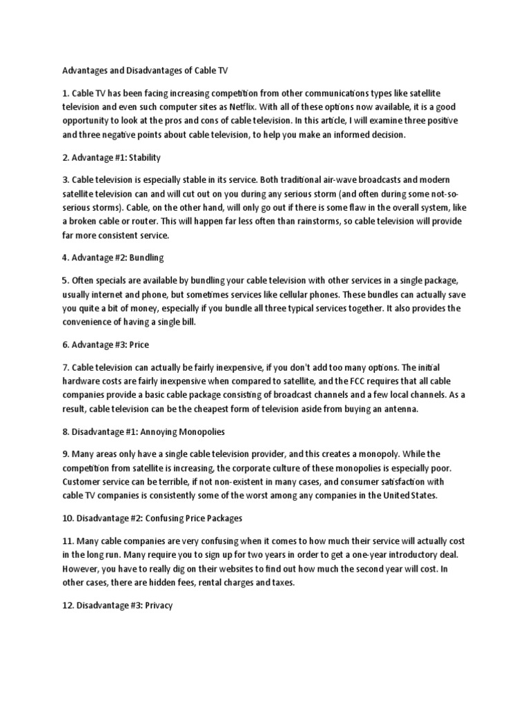 Pros and Cons Cable TV Download Free PDF Cable Television Monopoly