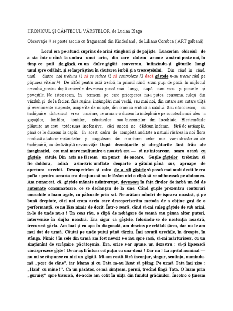 Hronicul Si Cantecul Varstelor Rezumat Hronicul și cântecul vârstelor -asociere Kinderland | PDF