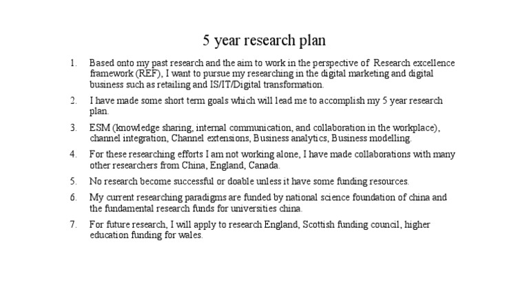 5 Year Research Plan Pdf