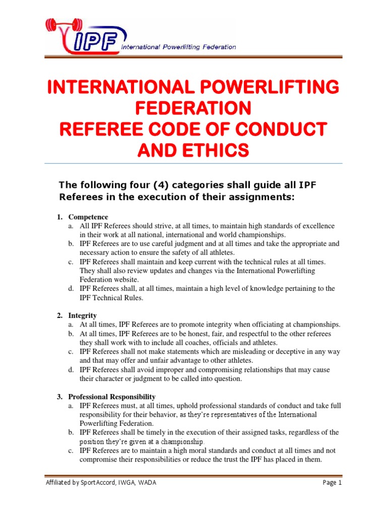 International Powerlifting Federation Referee Code of Conduct and ...